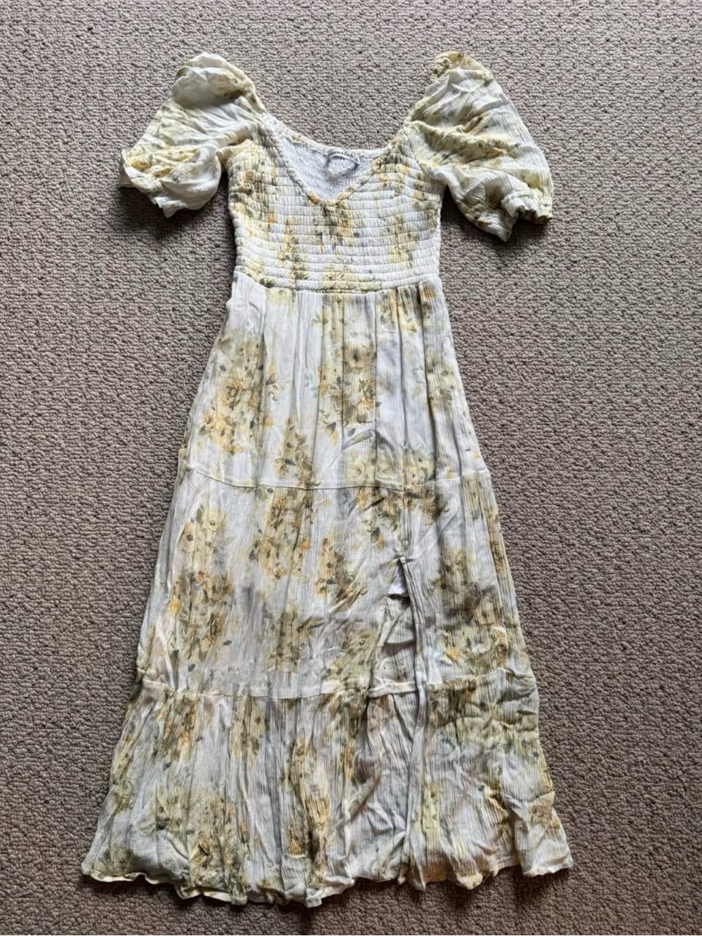 Abercrombie & Fitch White Midi Dress with Yellow Floral Print
